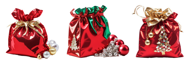 New Year's gifts on a transparent background. Christmas gifts collection, isolated gift bags	