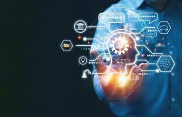 Robot intelligent digital, Chatbot of conversation assistant, and communication digital online. Innovation AI artificial intelligence technology chat concept.