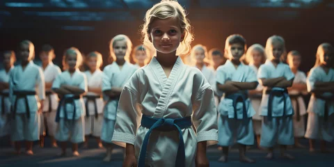 Rucksack photography of happy children in karate uniform © Starcom