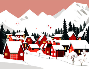 Snowing of village 