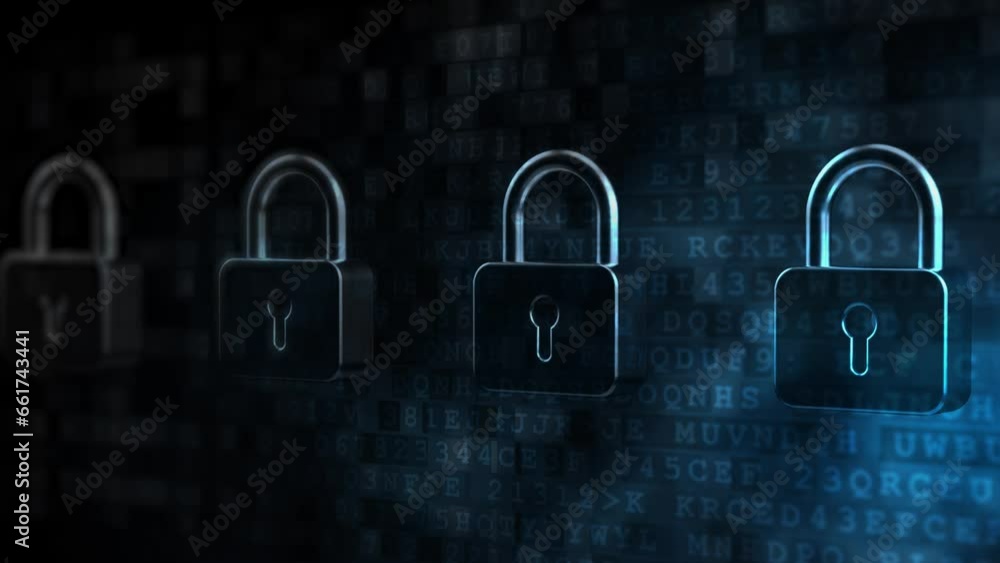 Wall mural security concept: lock on digital code background