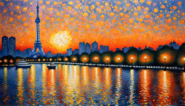 点描画 都会近郊の公園