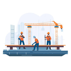 Workers and machines are working on the construction site. Construction workers and construction site conceptual illustration.