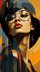 Colorful Oil Painting Portrait of A Beautiful Retro Old Fashioned Women Multi-Colored Background