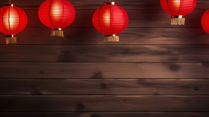 red lantern chinese decoration on wooden background