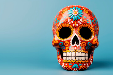 Sugar Calavera on a bright background. Celebration of the Day of the Dead. Mexican traditions.