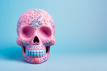 Sugar Calavera on a bright background. Creative. Glamour. Celebration of the Day of the Dead. Mexican traditions.