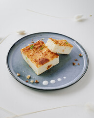 delicate dessert cottage cheese casserole on a light background