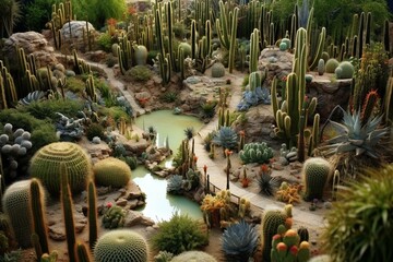 Unreal cactus garden. Generative AI