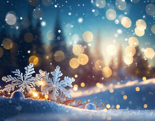 Obraz na płótnie Canvas Winter's Enchantment Snowflakes & Radiant Bokeh