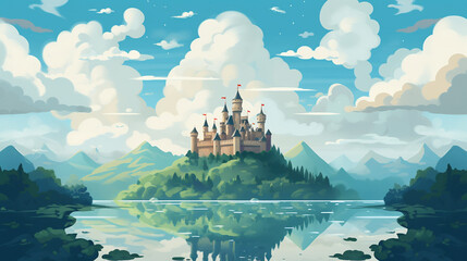 Fantasy castle in the middle of the lake