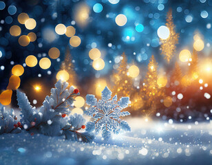 Obraz na płótnie Canvas Winter's Enchantment Snowflakes & Radiant Bokeh