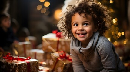 Obraz na płótnie Canvas child with christmas presents