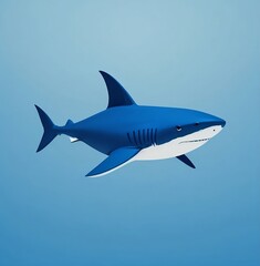 Fototapeta premium Minimalist shark art: bold and serene against deep blue