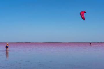 Red salk lake on the Crimean peninsula .	