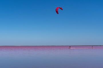 Red salt lake on the Crimean peninsula . 
