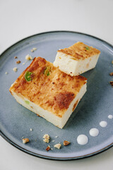 delicate dessert cottage cheese casserole on a light background