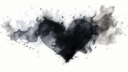 Black watercolor ink broken heart