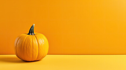 A single pumpkin on a yellow background or wallpaper