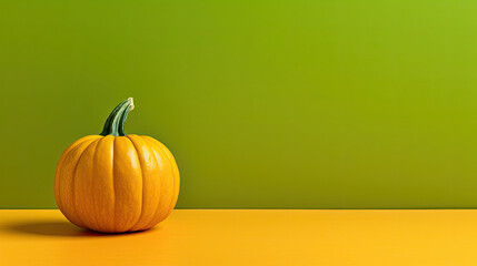 A single pumpkin on a lime background or wallpaper