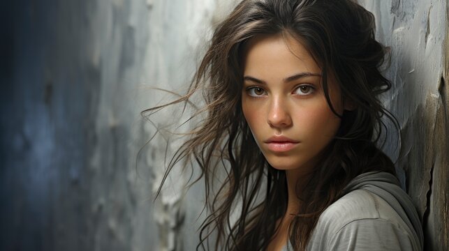 Portrait Beautiful Young Woman Standing Grey Wall , Background Images , Hd Wallpapers, Background Image
