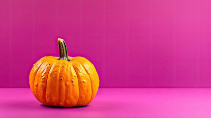 A single pumpkin on a fuchsia background or wallpaper