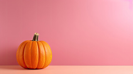A single pumpkin on a pink background or wallpaper