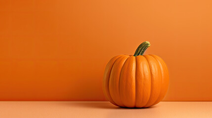 A single pumpkin on a tan background or wallpaper