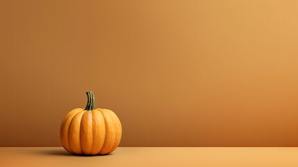 A single pumpkin on a beige background or wallpaper