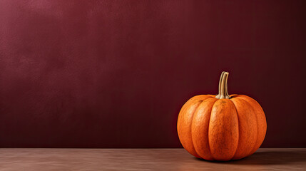 A single pumpkin on a dark maroon background or wallpaper