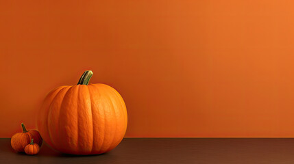 A single pumpkin on a dark orange background or wallpaper
