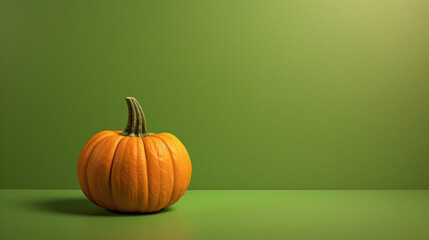 A single pumpkin on a dark lime background or wallpaper