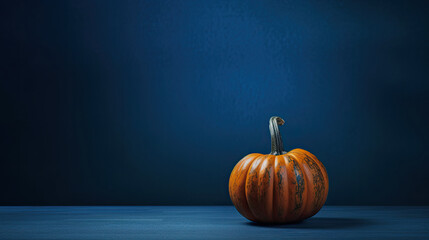 A single pumpkin on a dark blue background or wallpaper