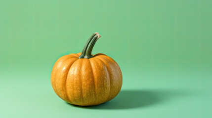 A single pumpkin on a light green background or wallpaper
