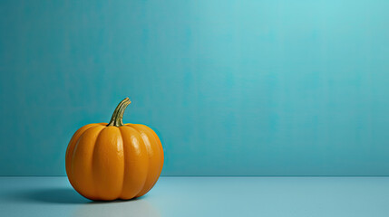 A single pumpkin on a light cyan background or wallpaper