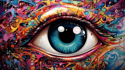 Close up colorful Eye with world , generative AI