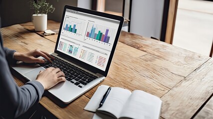 An Online Strategist Analyzing Data and Charts on a Laptop