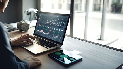 An Online Strategist Analyzing Data and Charts on a Laptop