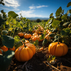 A orange and green pumpkin patch
