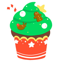 Cute Hand Drawn Christmas Tree Theme Cupcake Decoration Cartoon Illustration
