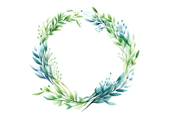 Watercolor field grass wreath. Greenery frame, watercolor illustration