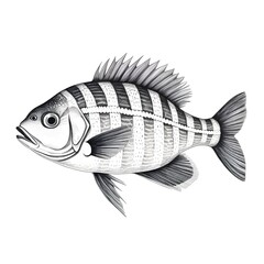 black and white fish isolated on white background