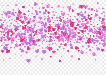 Fond Confetti Background Transparent Vector. Drop Pattern Heart. Red Present Backdrop. Violet Confetti Paper Frame. Tender Wedding Illustration.