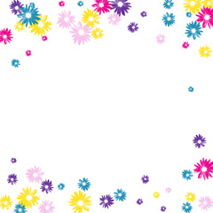 Multi-colored Floral Background White Vector. Petal Fabric Print. Colorful Garden Cute. Amazing Design. Attractive Purple Daisy.