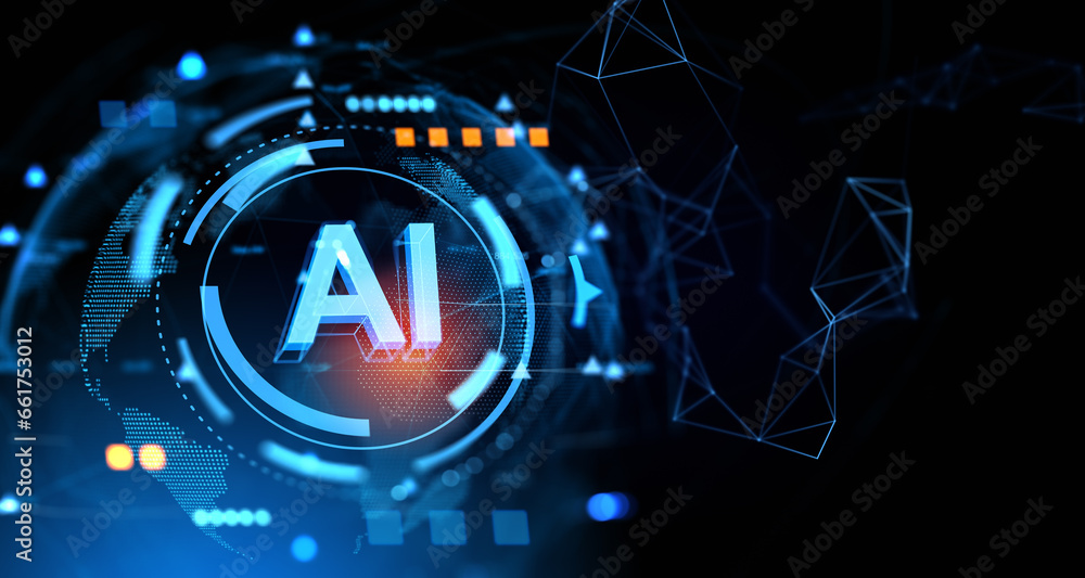 Poster digital ai hologram with abstract earth sphere and lines matrix