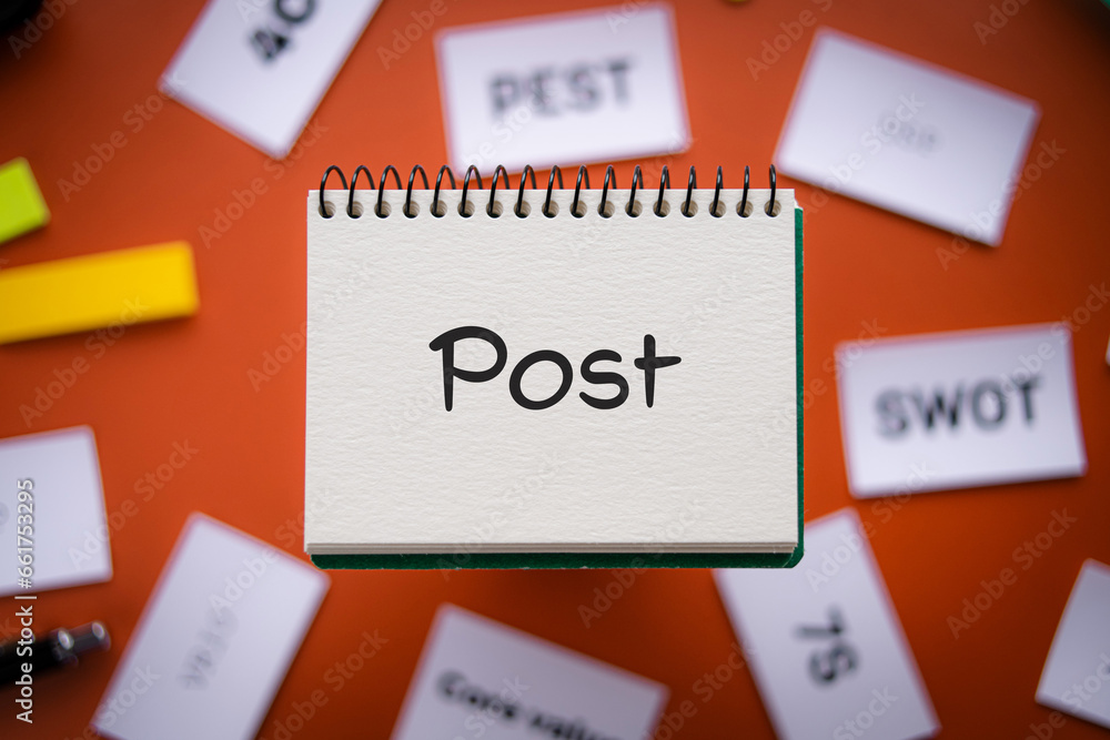 Poster there is notebook with the word post. it is as an eye-catching image.