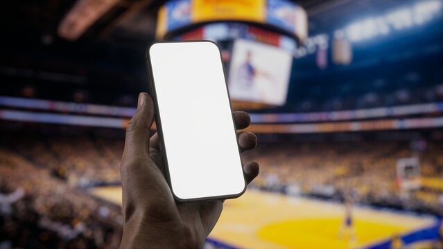 CU African-American Black male using phone during basketball game - Powered by Adobe