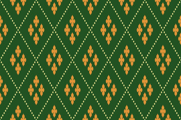 Green Cross stitch colorful geometric traditional ethnic pattern Ikat seamless pattern border abstract design for fabric print cloth dress carpet curtains and sarong Aztec African Indian Indonesian