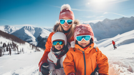 Winter Wonderland, Family Ski Adventures in the Snow-Capped Alps - obrazy, fototapety, plakaty