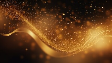 Fototapeta na wymiar Abstract luxury swirling gold background with gold particle. Christmas Golden light shine particles bokeh on dark background